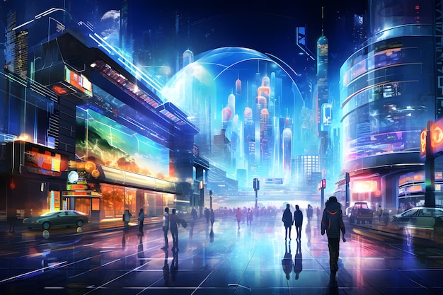 Cyber monday futuristic cityscape black friday