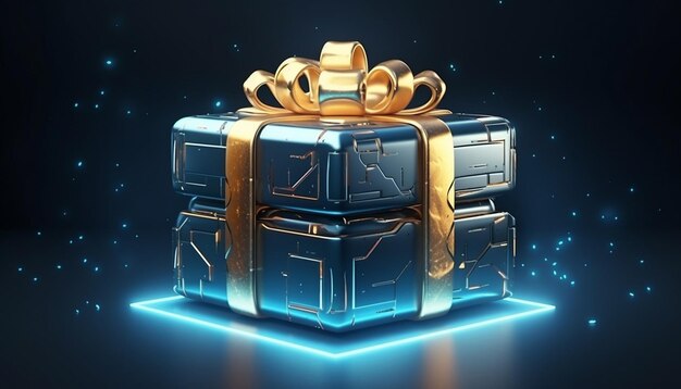 Photo cyber monday gift box 3d illustration futuristic style computer style informatique