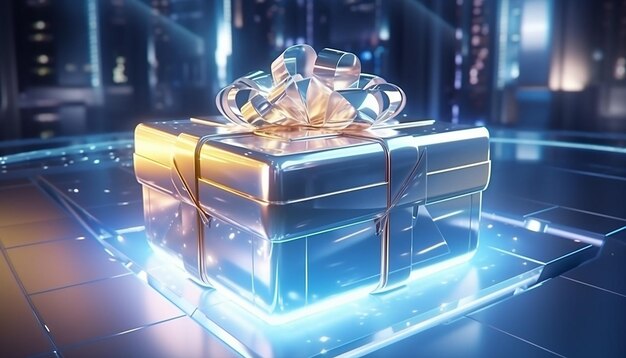 Cyber Monday gift box 3d illustration futuristic style computer style informatique