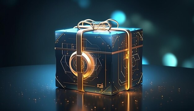 Photo cyber monday gift box 3d illustration futuristic style computer style informatique