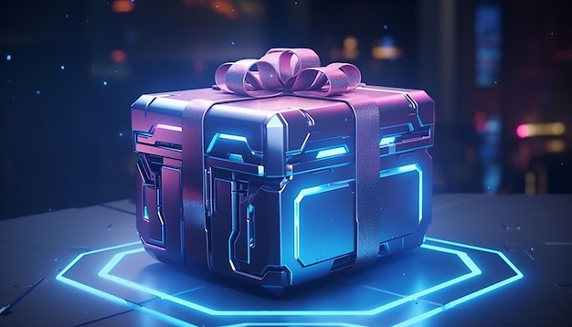 Cyber Monday gift box 3d illustration futuristic style computer style informatique