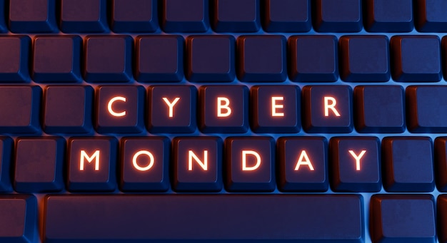 Фото Кибер понедельник светящиеся буквы на клавиатуре компьютера