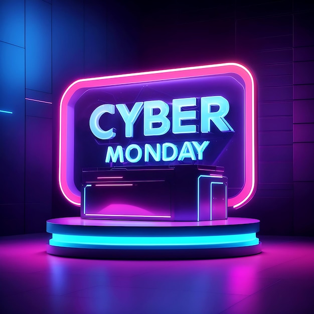 Foto cyber monday lettere al neon background tecnologico e progettazione di mockup ai generato