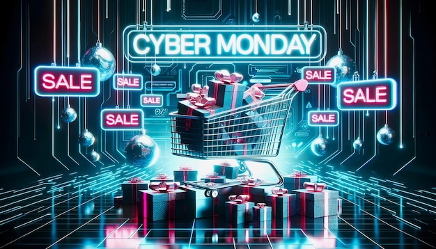 Foto modello di testo dello spazio di copia del banner di sfondo del design del concetto di vendita del cyber monday