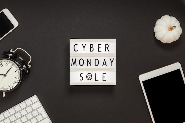 Cyber monday sale text on white lightbox