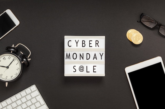 Cyber Monday sale text on white lightbox