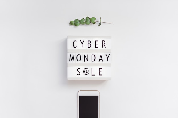 Cyber Monday sale text on white lightbox