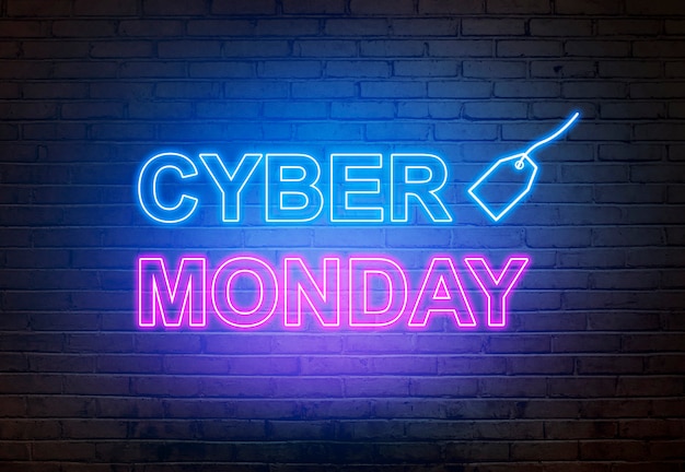 Cyber monday-tekst van een elektrische lamp aan de muur