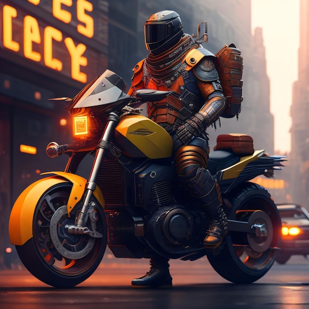 Cyber motocycle on the city for background or wallpaper