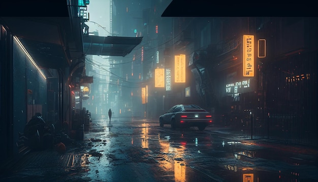 Cyber punk background of Chinese street