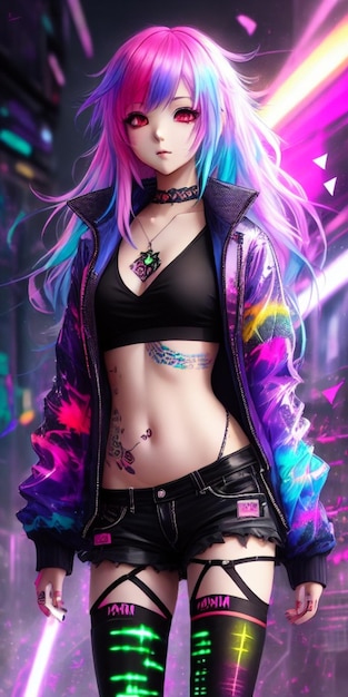 Cyber Punk Girl with a Colorful jackets