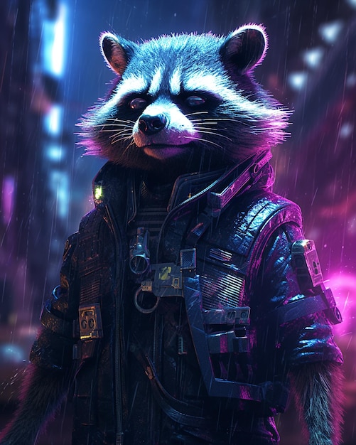 Cyber raccoon portrait illustration