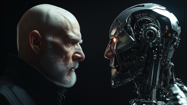 A Cyber Robot Man Astrologist And A Common Man Astrologist Facing Each Other