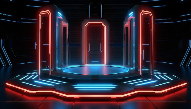 Cyber Sci Fi Futuristic Stage Podium 3D Rendering illustration Generative ai