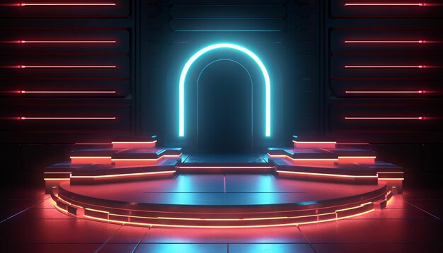 Cyber Sci Fi Futuristic Stage Podium 3D Rendering illustration Generative ai