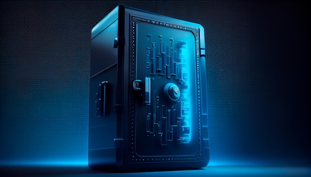 Cyber security concept and digital data protection with a locker in a blue background Generative AI