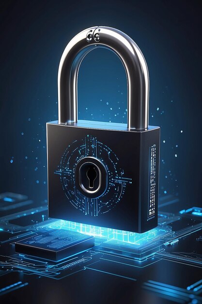 Cyber security concept Digital padlock for computing system Protection of personal data