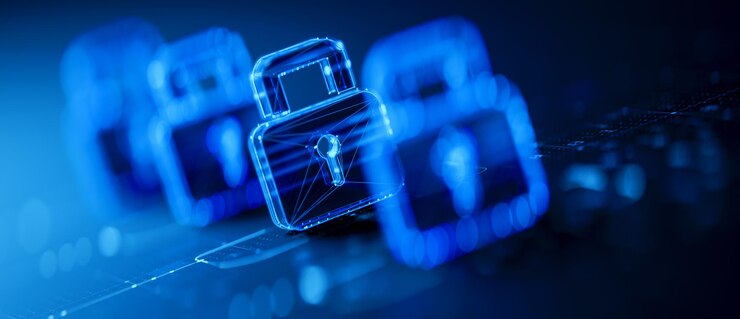 Photo cyber security concept lock icon for safe data and network protection