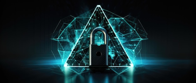 사이버 보안 개념 선과 삼각형으로 형성된 자물쇠 기호