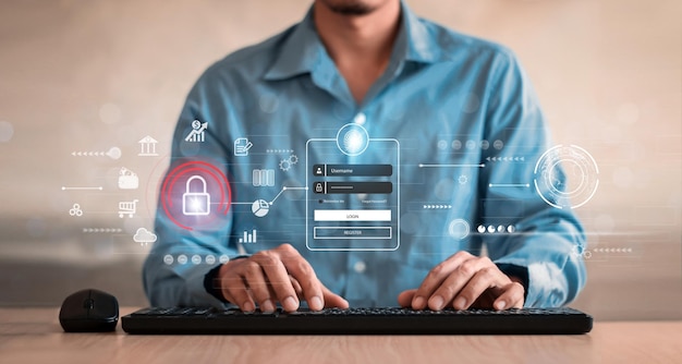 サイバーセキュリティの概念ログインユーザー識別情報のセキュリティと暗号化ユーザーの個人情報への安全なアクセス安全なインターネットアクセスサイバーセキュリティ