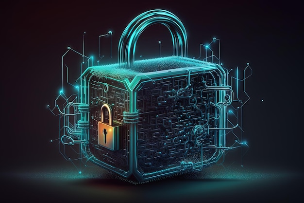 Cyber security concept neon padlock