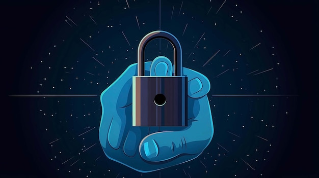 Cyber security concept Padlock in hand