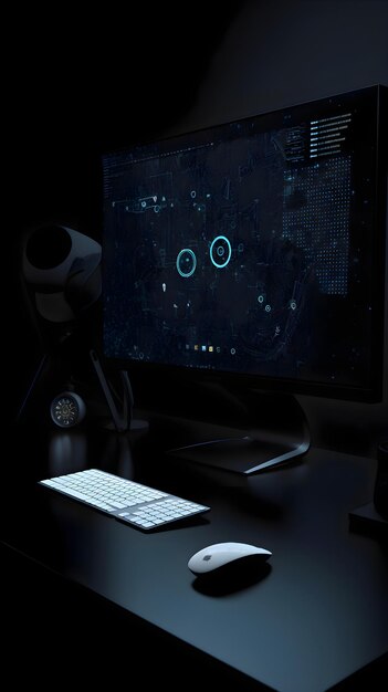 Photo cyber security concept with binary code on computer screen 3d render