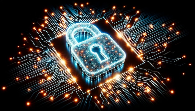 Cyber security concept with circuit board and padlock Generative AI