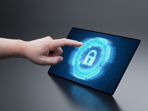 Concetto di sicurezza informatica con lucchetto per display digitale