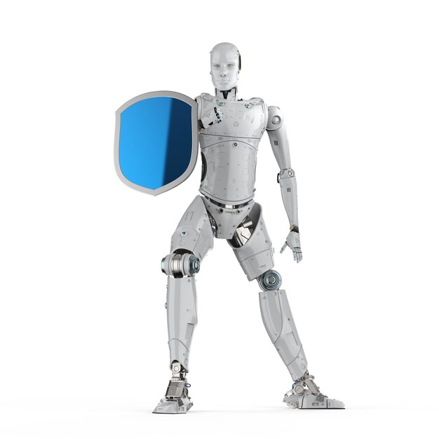 Concetto di sicurezza informatica con protezione scudo con robot