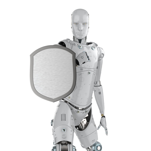 Cyber security concept with shield protection with robot