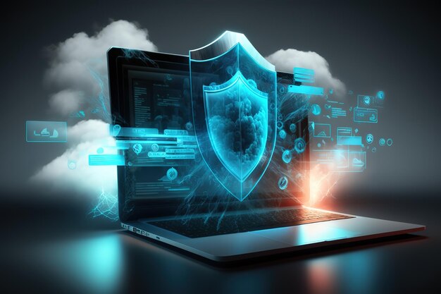 사진 사이버 보안 데이터 보호 파란색 배경의 사이버 공격 개념 데이터베이스 보안 소프트웨어