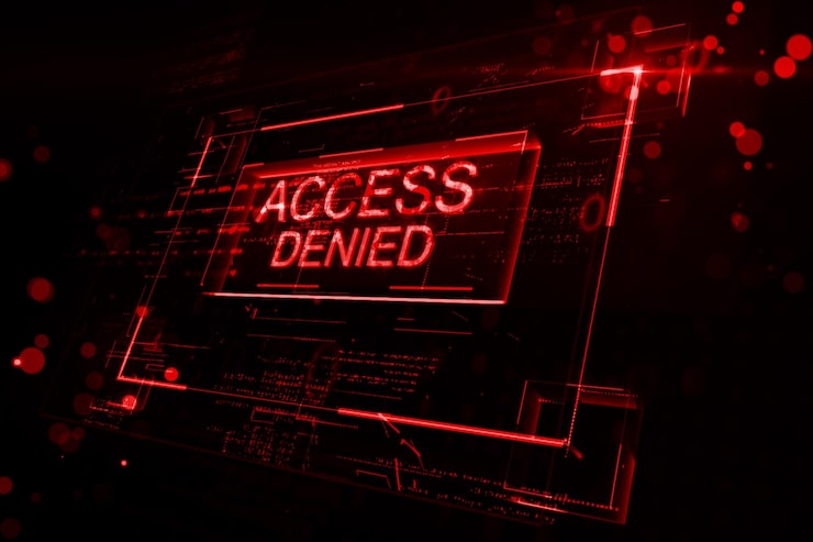 Photo cyber security or hacker trying to hack server data concept with digital red glowing access denied sign in virtual glowing frame on abstract background 3d rendering