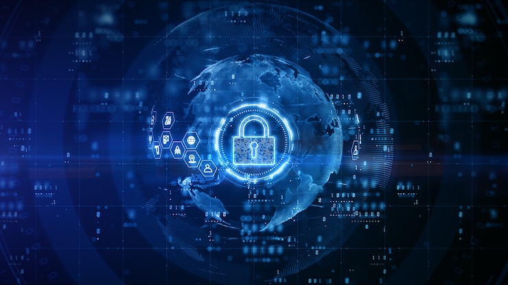Foto cyber security hangslot digitaal ontwerp met blauwe achtergrond