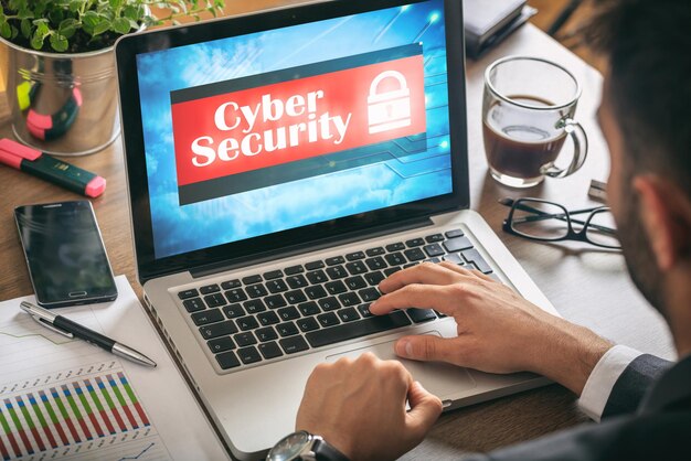 Photo cyber security on a laptop screen