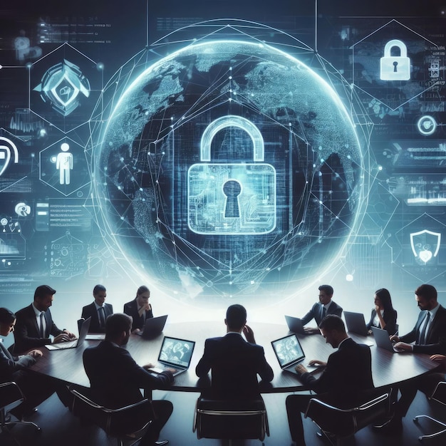 Cyber security network Data protection concept Businessman using ...