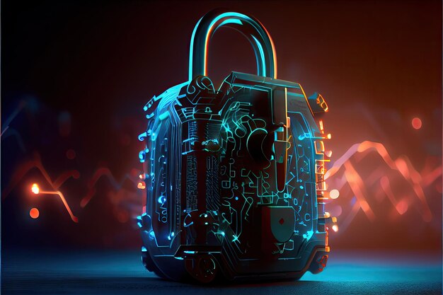 Cyber security network digital padlock with data protection technology networking and social network