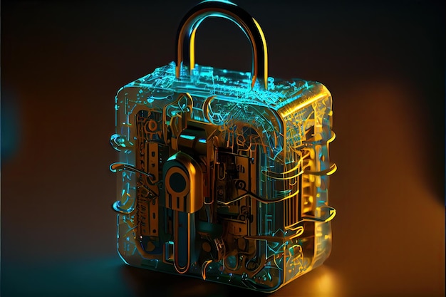 Cyber security network digital padlock with data protection technology networking and social network