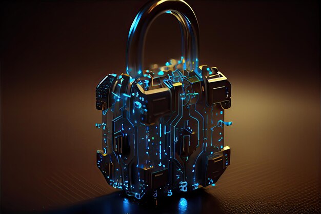 Photo cyber security network digital padlock with data protection technology networking and social network