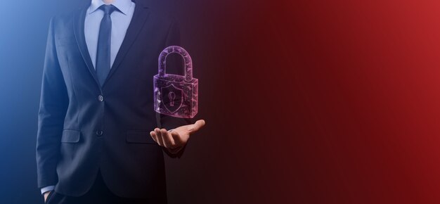 Icona del lucchetto di rete di sicurezza informatica e rete di tecnologia internet