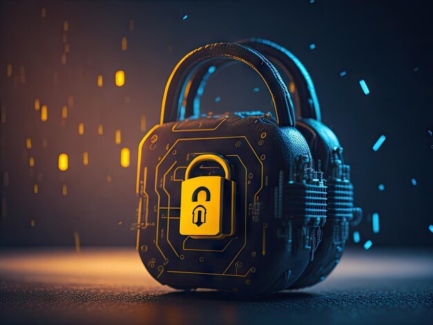 Cyber security network Padlock on light background ai generative