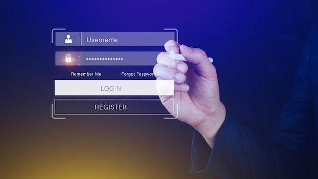 cyber security and security password login online concept hands typing and entering username and password of social media login with online bank account data protection hacker