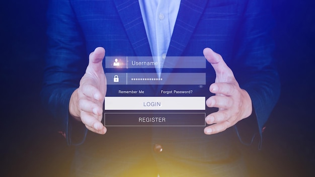 cyber security and security password login online concept hands typing and entering username and password of social media login with online bank account data protection hacker