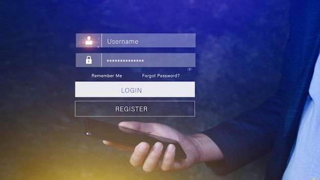 cyber security and security password login online concept hands typing and entering username and password of social media login with smartphone to online bank account data protection hacker