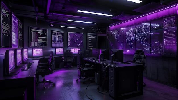 Cyber Security Station With Monitors and Desks