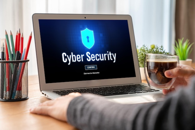 cyber security system on computer screen protect private information snugly