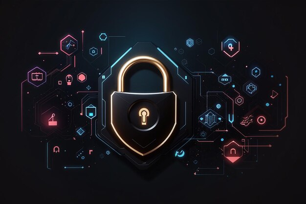 Cyber security with key icon on dark digital technology background