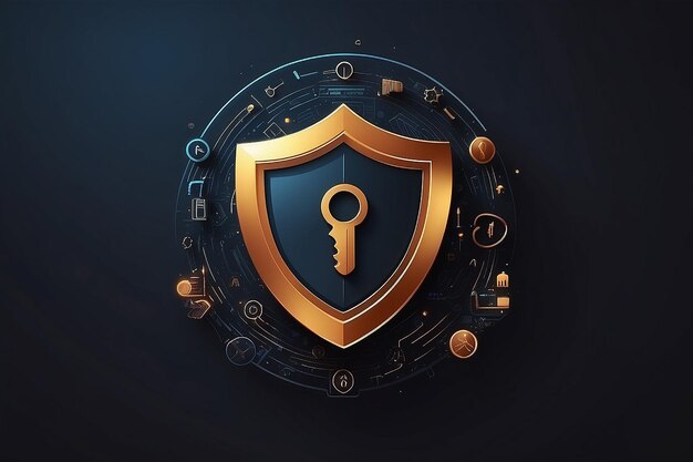 Cyber security with key icon on dark