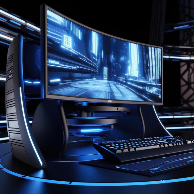 A cyber space scene with a lot of equipment 3D rendering