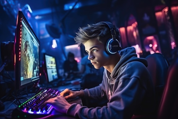 Cyber sport gamer playing game